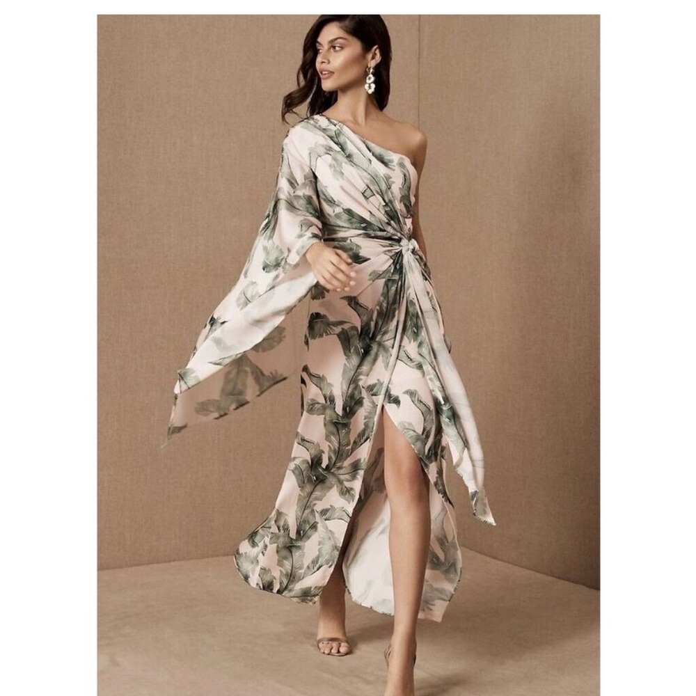 Significant Other x BHLDN Floral One-Shoulder Wrap Maxi Dress in Blush and Green